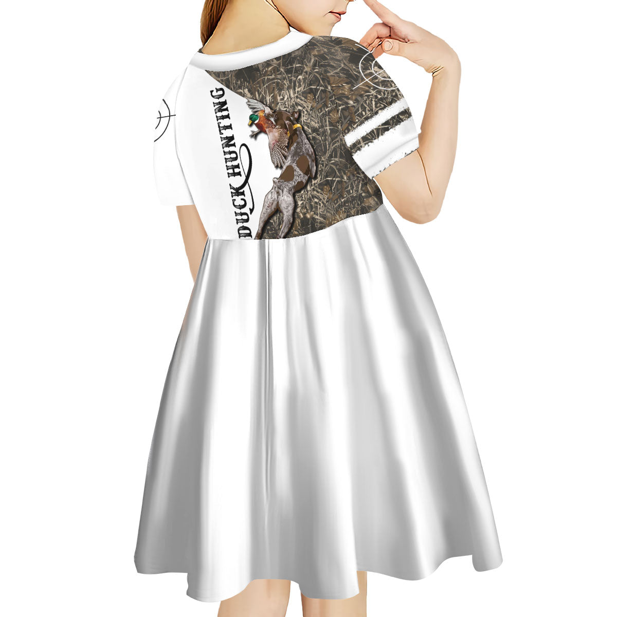 Duck Hunting Retriever Kid Short Sleeve Dress Mallard Shotgun Hunt with Camouflage Marsh Dog Artwork