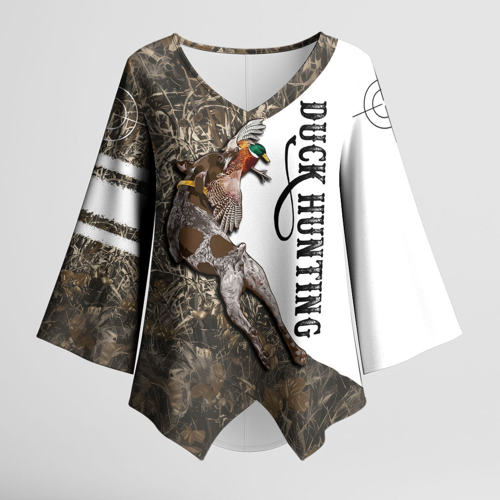Duck Hunting Retriever Kimono Sleeve Blouse Mallard Shotgun Hunt with Camouflage Marsh Dog Artwork
