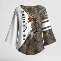 Duck Hunting Retriever Kimono Sleeve Blouse Mallard Shotgun Hunt with Camouflage Marsh Dog Artwork