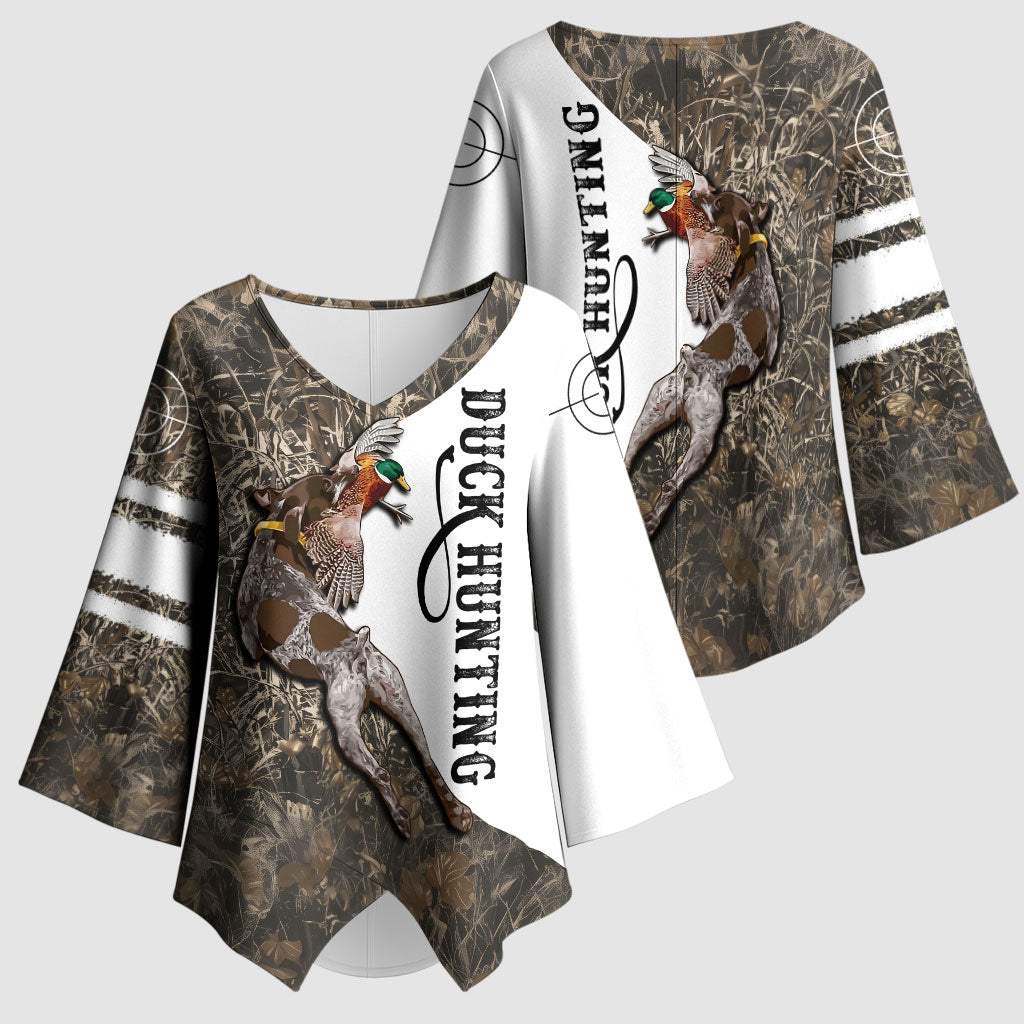 Duck Hunting Retriever Kimono Sleeve Blouse Mallard Shotgun Hunt with Camouflage Marsh Dog Artwork