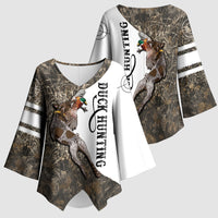 Duck Hunting Retriever Kimono Sleeve Blouse Mallard Shotgun Hunt with Camouflage Marsh Dog Artwork