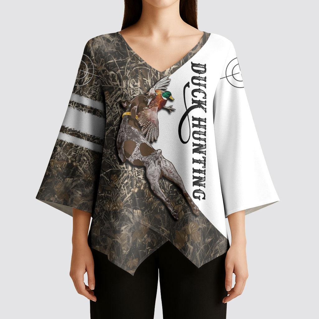 Duck Hunting Retriever Kimono Sleeve Blouse Mallard Shotgun Hunt with Camouflage Marsh Dog Artwork
