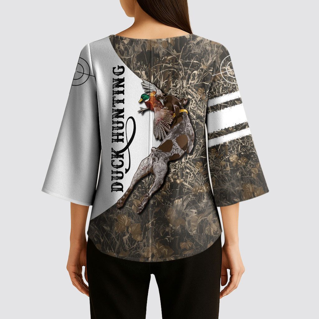 Duck Hunting Retriever Kimono Sleeve Blouse Mallard Shotgun Hunt with Camouflage Marsh Dog Artwork