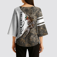 Duck Hunting Retriever Kimono Sleeve Blouse Mallard Shotgun Hunt with Camouflage Marsh Dog Artwork