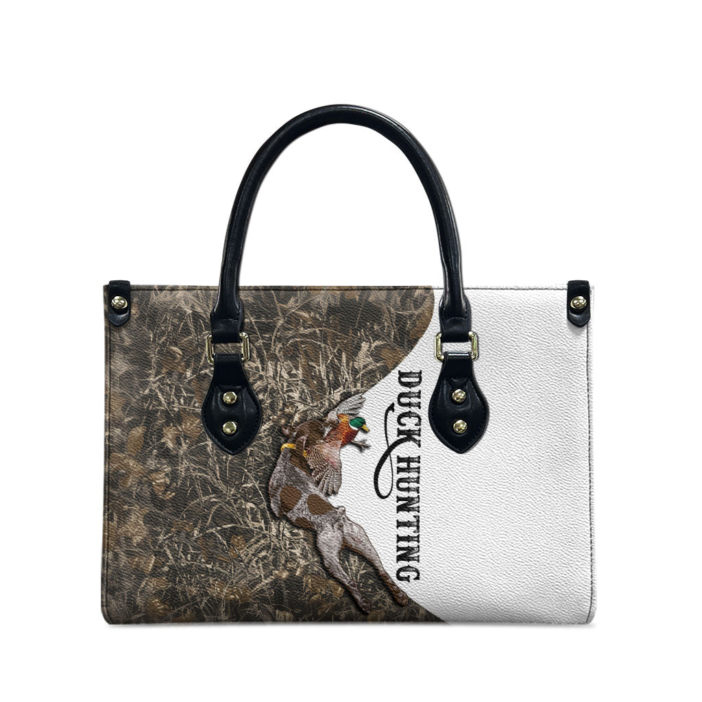 Duck Hunting Retriever Leather Bag Mallard Shotgun Hunt with Camouflage Marsh Dog Artwork