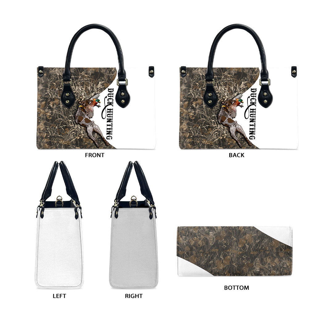 Duck Hunting Retriever Leather Bag Mallard Shotgun Hunt with Camouflage Marsh Dog Artwork