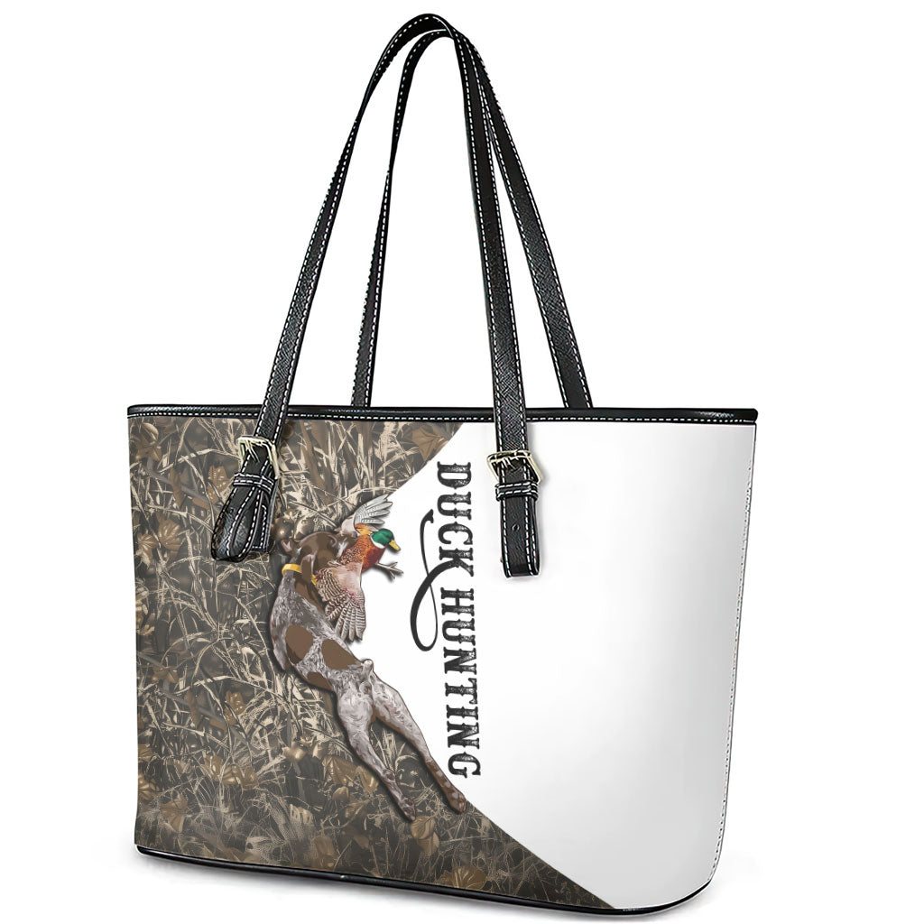 Duck Hunting Retriever Leather Tote Bag Mallard Shotgun Hunt with Camouflage Marsh Dog Artwork