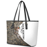 Duck Hunting Retriever Leather Tote Bag Mallard Shotgun Hunt with Camouflage Marsh Dog Artwork