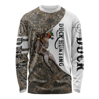 Duck Hunting Retriever Long Sleeve Shirt Mallard Shotgun Hunt with Camouflage Marsh Dog Artwork