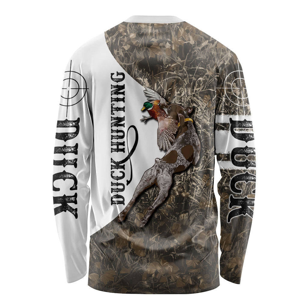 Duck Hunting Retriever Long Sleeve Shirt Mallard Shotgun Hunt with Camouflage Marsh Dog Artwork