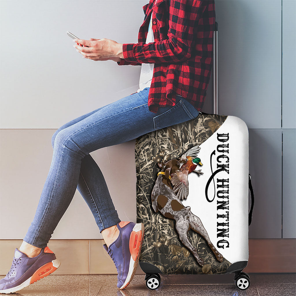 Duck Hunting Retriever Luggage Cover Mallard Shotgun Hunt with Camouflage Marsh Dog Artwork
