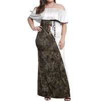 Duck Hunting Retriever Off Shoulder Maxi Dress Mallard Shotgun Hunt with Camouflage Marsh Dog Artwork