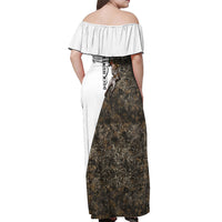 Duck Hunting Retriever Off Shoulder Maxi Dress Mallard Shotgun Hunt with Camouflage Marsh Dog Artwork