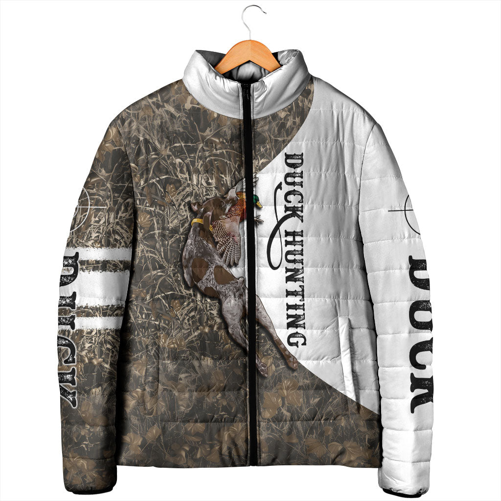 Duck Hunting Retriever Padded Jacket Mallard Shotgun Hunt with Camouflage Marsh Dog Artwork