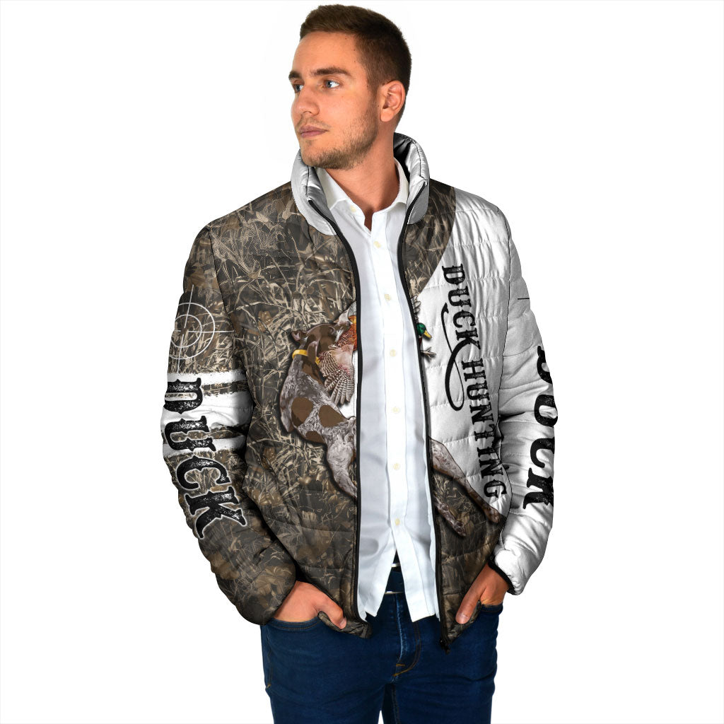 Duck Hunting Retriever Padded Jacket Mallard Shotgun Hunt with Camouflage Marsh Dog Artwork