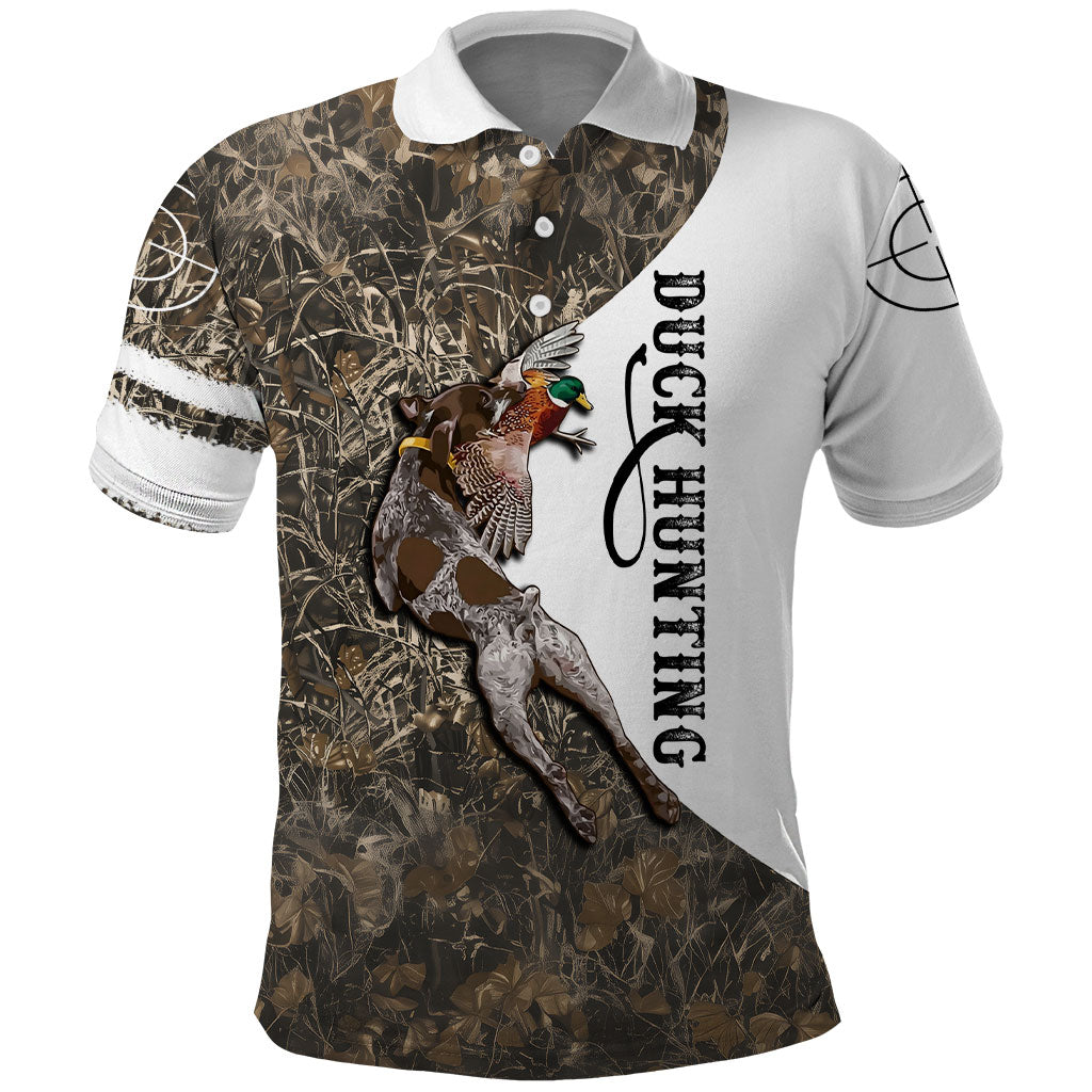 Duck Hunting Retriever Polo Shirt Mallard Shotgun Hunt with Camouflage Marsh Dog Artwork