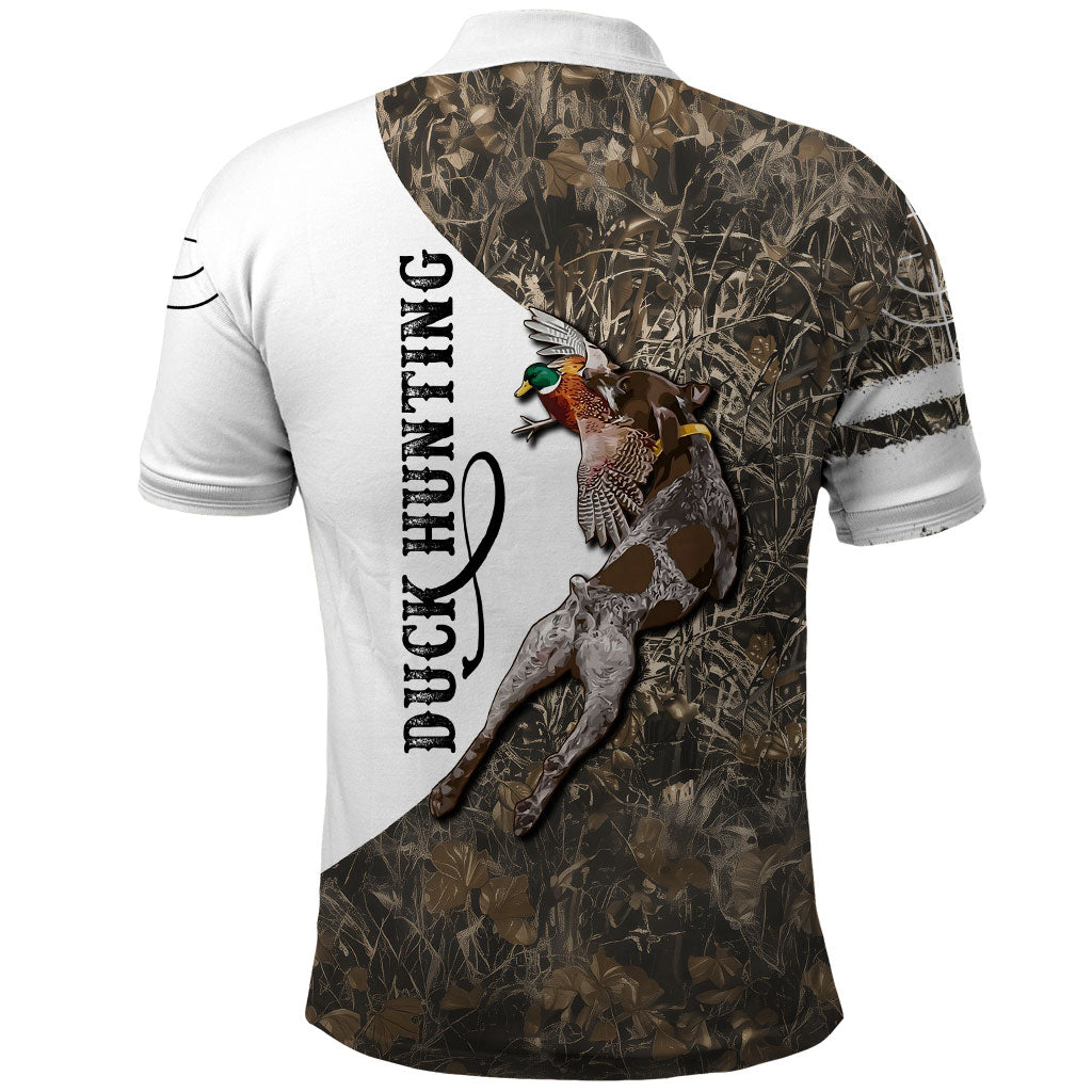 Duck Hunting Retriever Polo Shirt Mallard Shotgun Hunt with Camouflage Marsh Dog Artwork