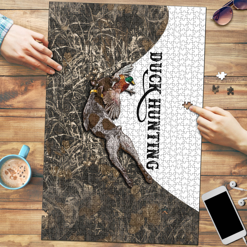 Duck Hunting Retriever Puzzle Mallard Shotgun Hunt with Camouflage Marsh Dog Artwork
