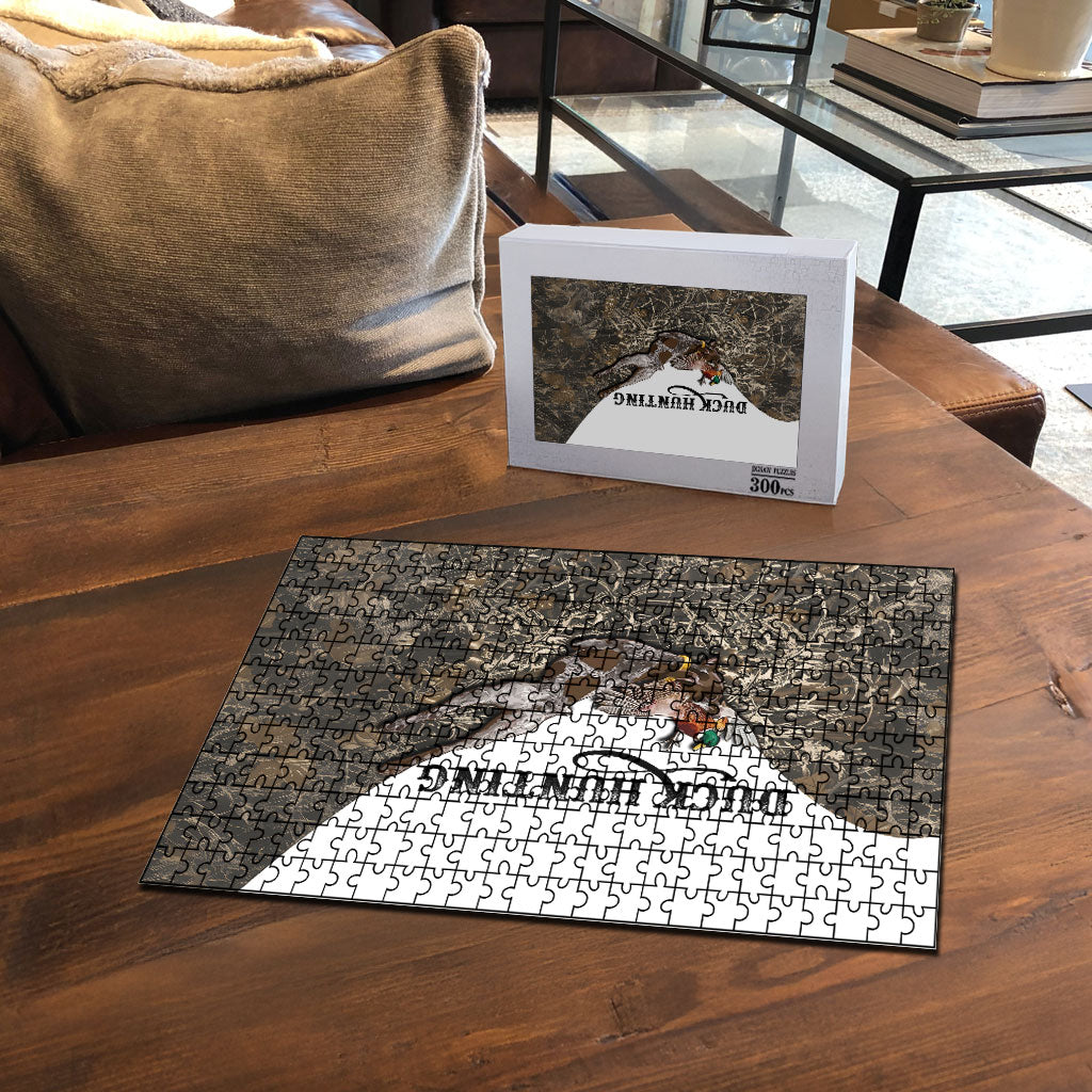 Duck Hunting Retriever Puzzle Mallard Shotgun Hunt with Camouflage Marsh Dog Artwork