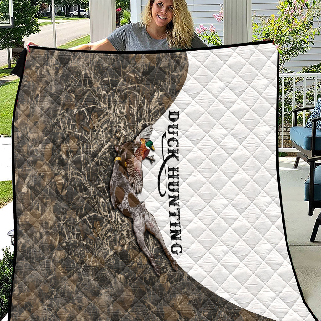 Duck Hunting Retriever Quilt Mallard Shotgun Hunt with Camouflage Marsh Dog Artwork