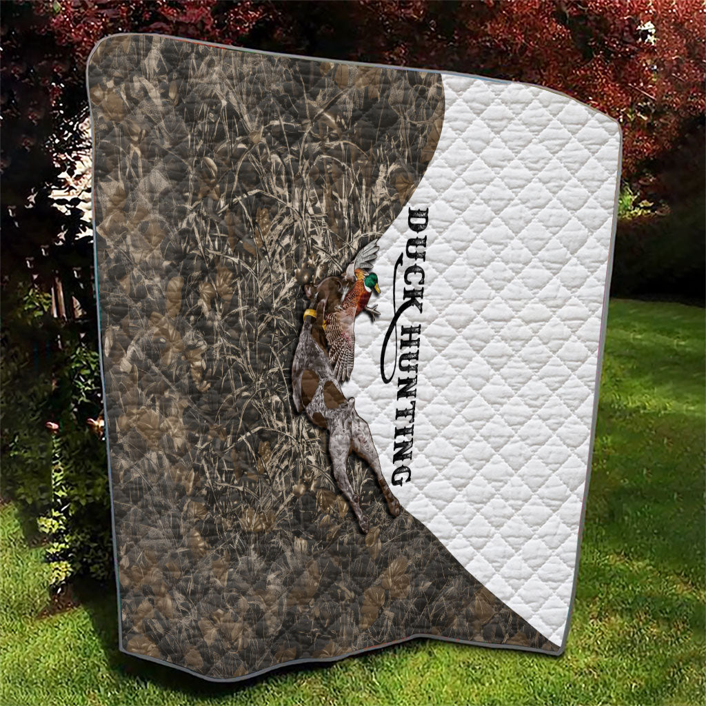 Duck Hunting Retriever Quilt Mallard Shotgun Hunt with Camouflage Marsh Dog Artwork