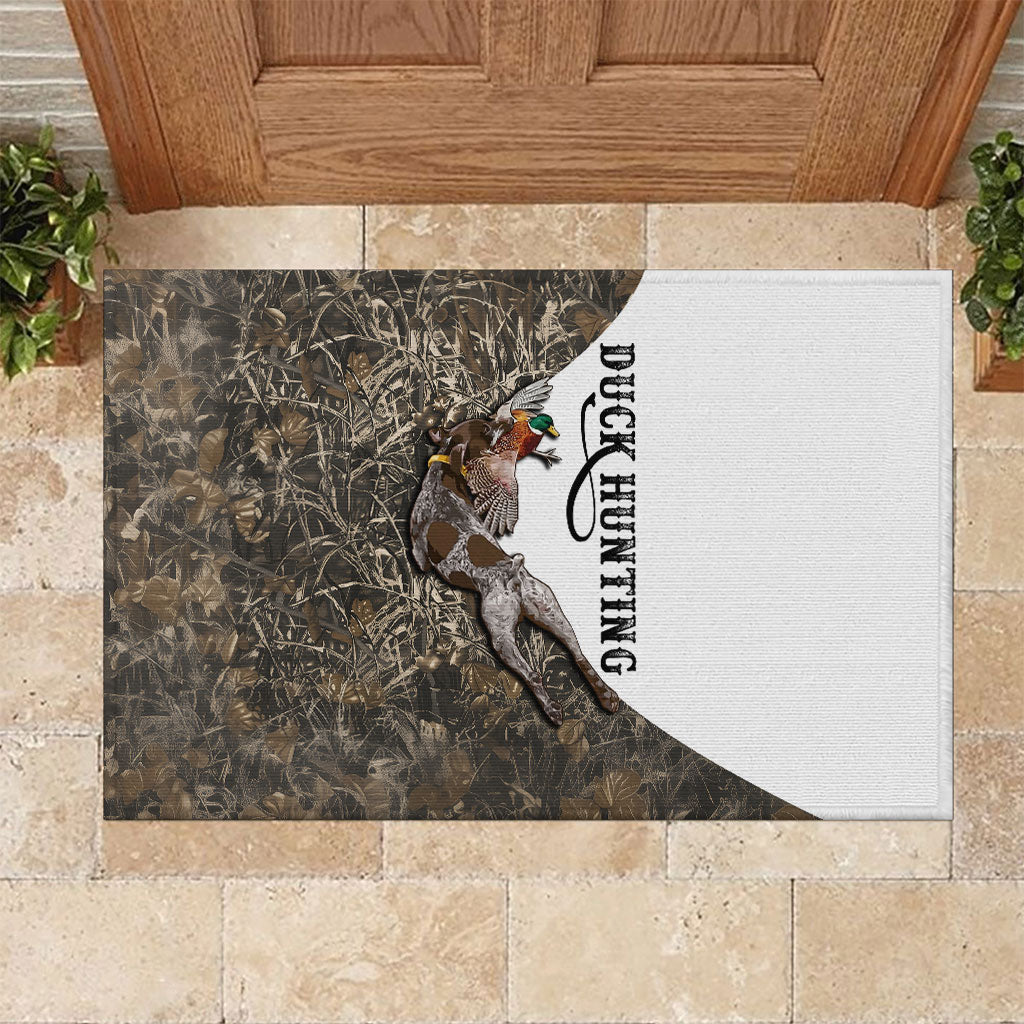 Duck Hunting Retriever Rubber Doormat Mallard Shotgun Hunt with Camouflage Marsh Dog Artwork