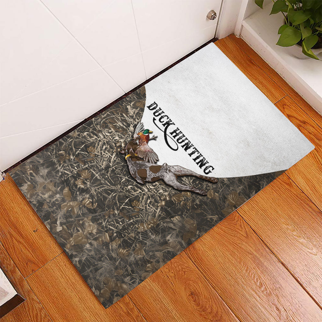 Duck Hunting Retriever Rubber Doormat Mallard Shotgun Hunt with Camouflage Marsh Dog Artwork