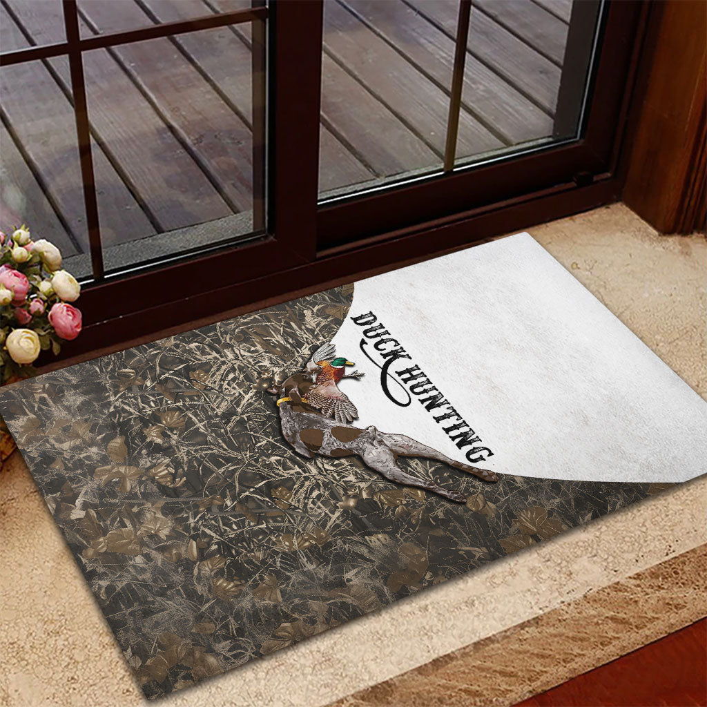 Duck Hunting Retriever Rubber Doormat Mallard Shotgun Hunt with Camouflage Marsh Dog Artwork