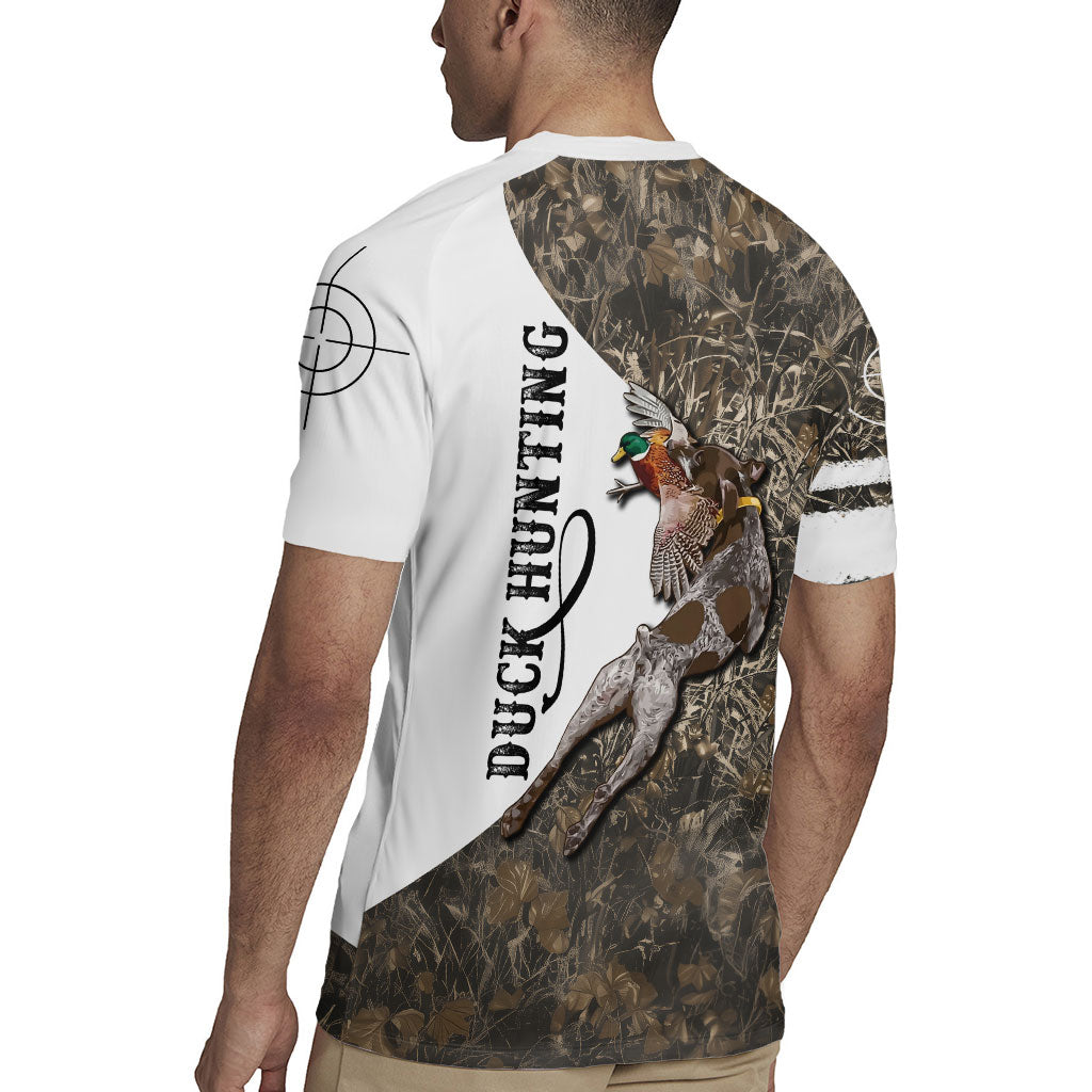 Duck Hunting Retriever Rugby Jersey Mallard Shotgun Hunt with Camouflage Marsh Dog Artwork
