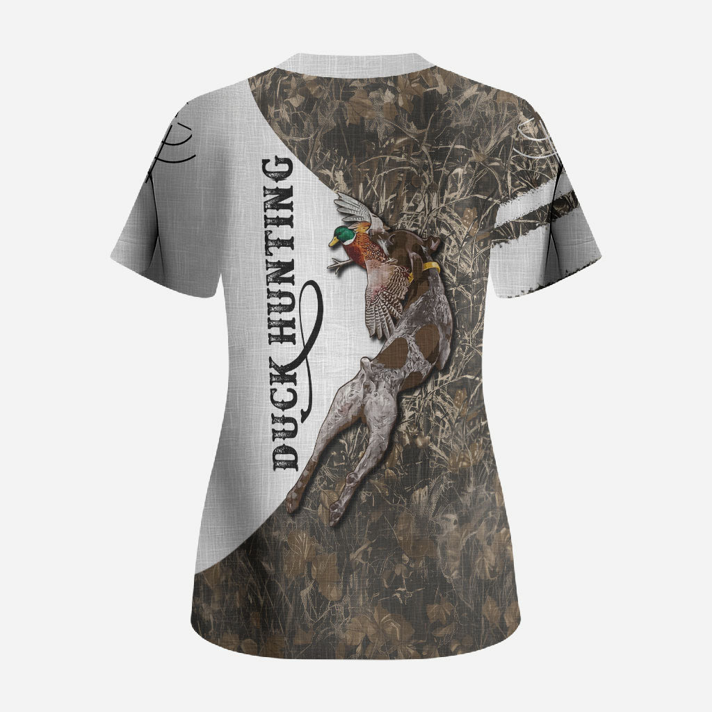 Duck Hunting Retriever Scrub Top Mallard Shotgun Hunt with Camouflage Marsh Dog Artwork