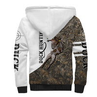 Duck Hunting Retriever Sherpa Hoodie Mallard Shotgun Hunt with Camouflage Marsh Dog Artwork