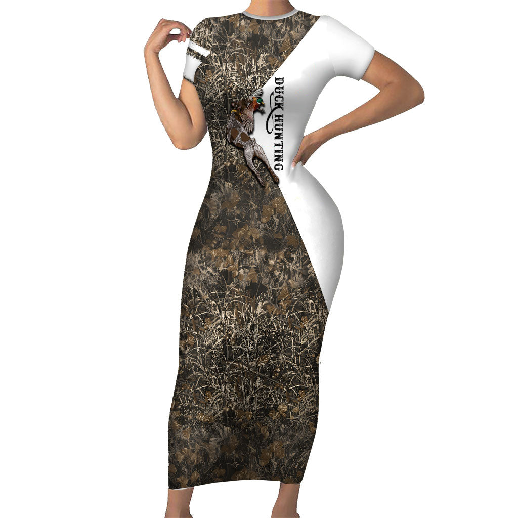 Duck Hunting Retriever Short Sleeve Bodycon Dress Mallard Shotgun Hunt with Camouflage Marsh Dog Artwork