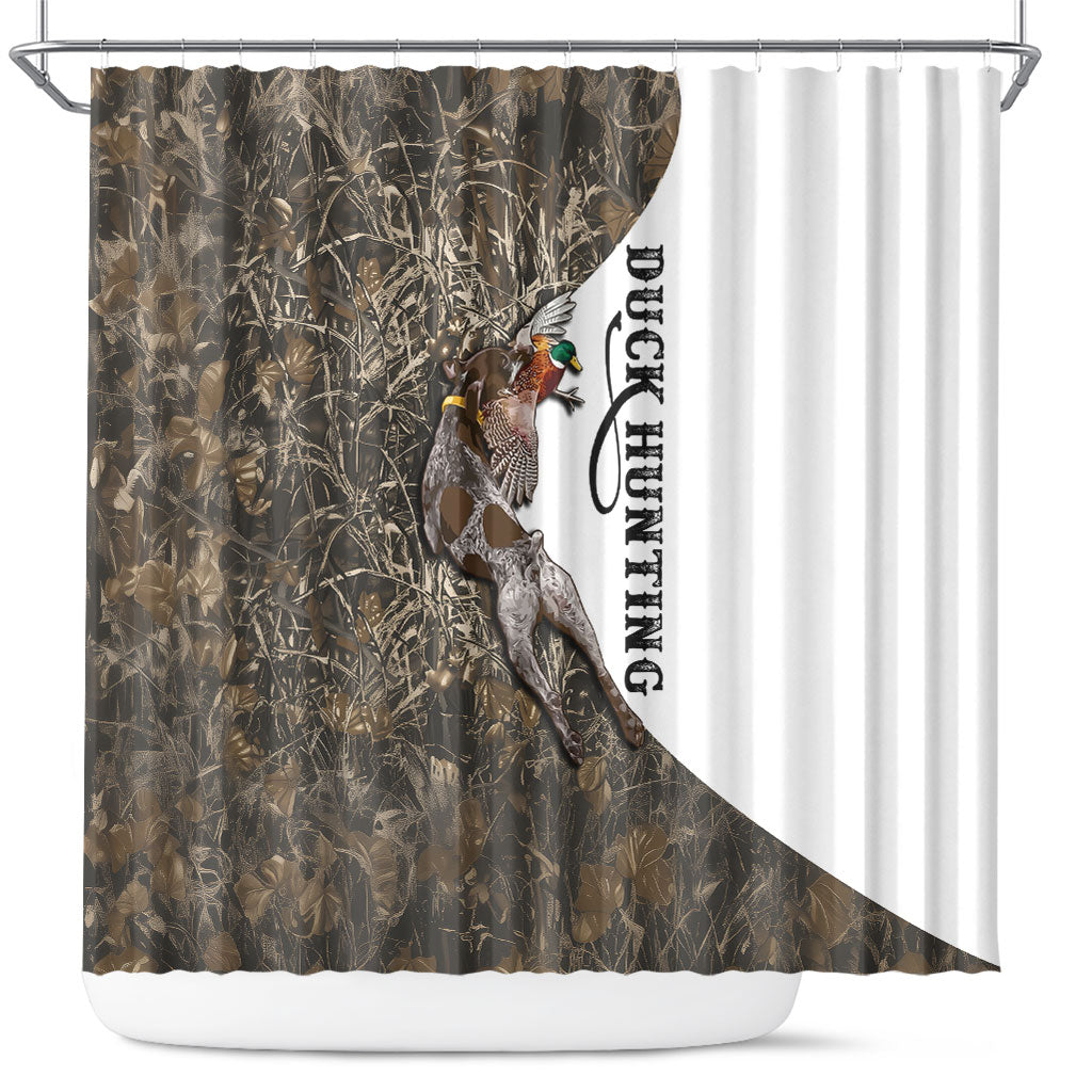 Duck Hunting Retriever Shower Curtain Mallard Shotgun Hunt with Camouflage Marsh Dog Artwork