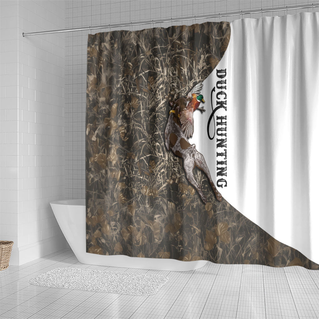 Duck Hunting Retriever Shower Curtain Mallard Shotgun Hunt with Camouflage Marsh Dog Artwork