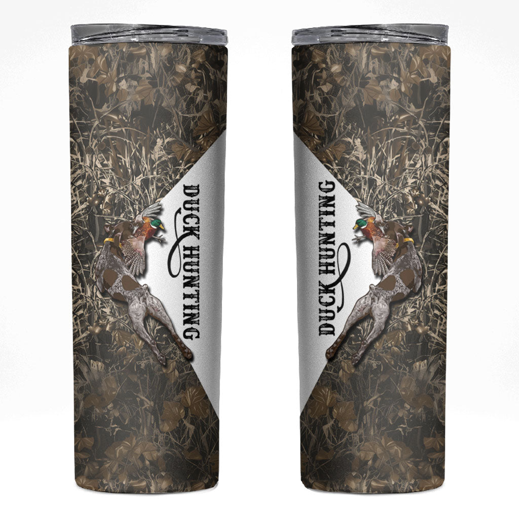 Duck Hunting Retriever Skinny Tumbler Mallard Shotgun Hunt with Camouflage Marsh Dog Artwork