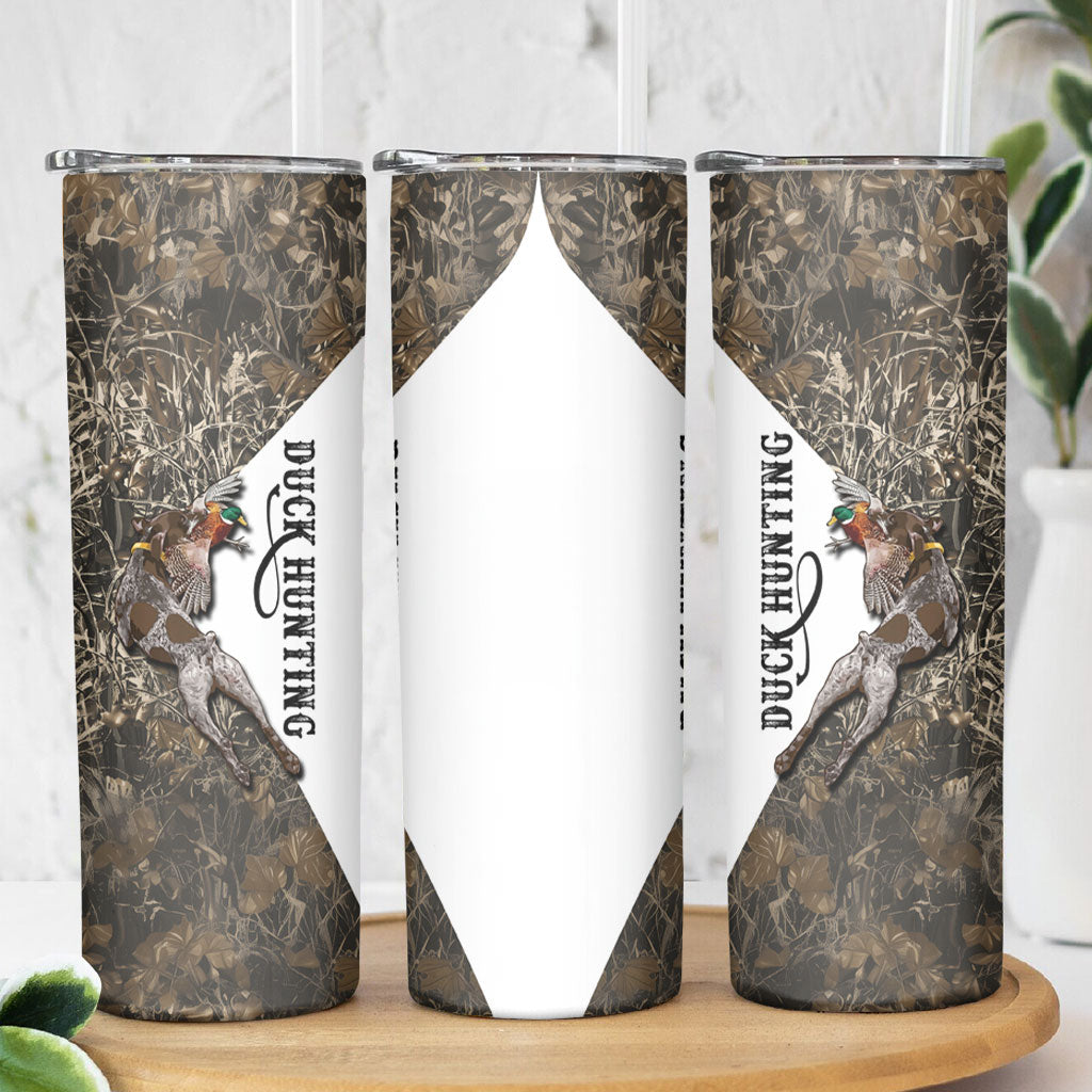 Duck Hunting Retriever Skinny Tumbler Mallard Shotgun Hunt with Camouflage Marsh Dog Artwork