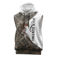 Duck Hunting Retriever Sleeveless Hoodie Mallard Shotgun Hunt with Camouflage Marsh Dog Artwork