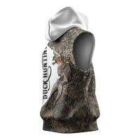 Duck Hunting Retriever Sleeveless Hoodie Mallard Shotgun Hunt with Camouflage Marsh Dog Artwork