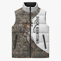 Duck Hunting Retriever Sleeveless Puffer Jacket Mallard Shotgun Hunt with Camouflage Marsh Dog Artwork