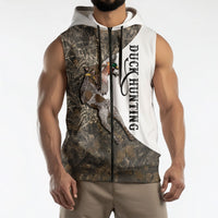 Duck Hunting Retriever Sleeveless Zip Hoodie Mallard Shotgun Hunt with Camouflage Marsh Dog Artwork