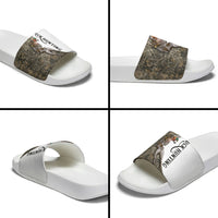 Duck Hunting Retriever Slide Sandals Mallard Shotgun Hunt with Camouflage Marsh Dog Artwork