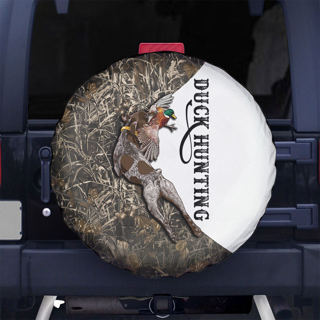 Duck Hunting Retriever Spare Tire Cover Mallard Shotgun Hunt with Camouflage Marsh Dog Artwork