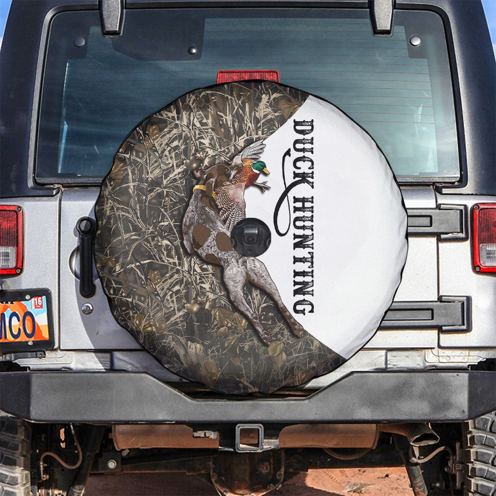 Duck Hunting Retriever Spare Tire Cover Mallard Shotgun Hunt with Camouflage Marsh Dog Artwork