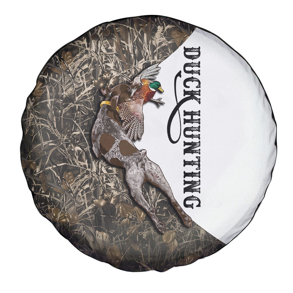 Duck Hunting Retriever Spare Tire Cover Mallard Shotgun Hunt with Camouflage Marsh Dog Artwork