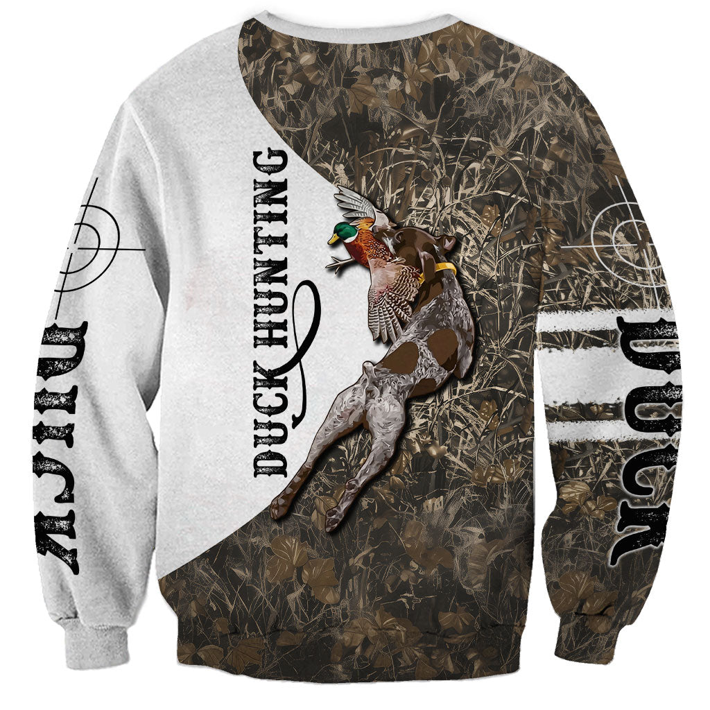 Duck Hunting Retriever Sweatshirt Mallard Shotgun Hunt with Camouflage Marsh Dog Artwork