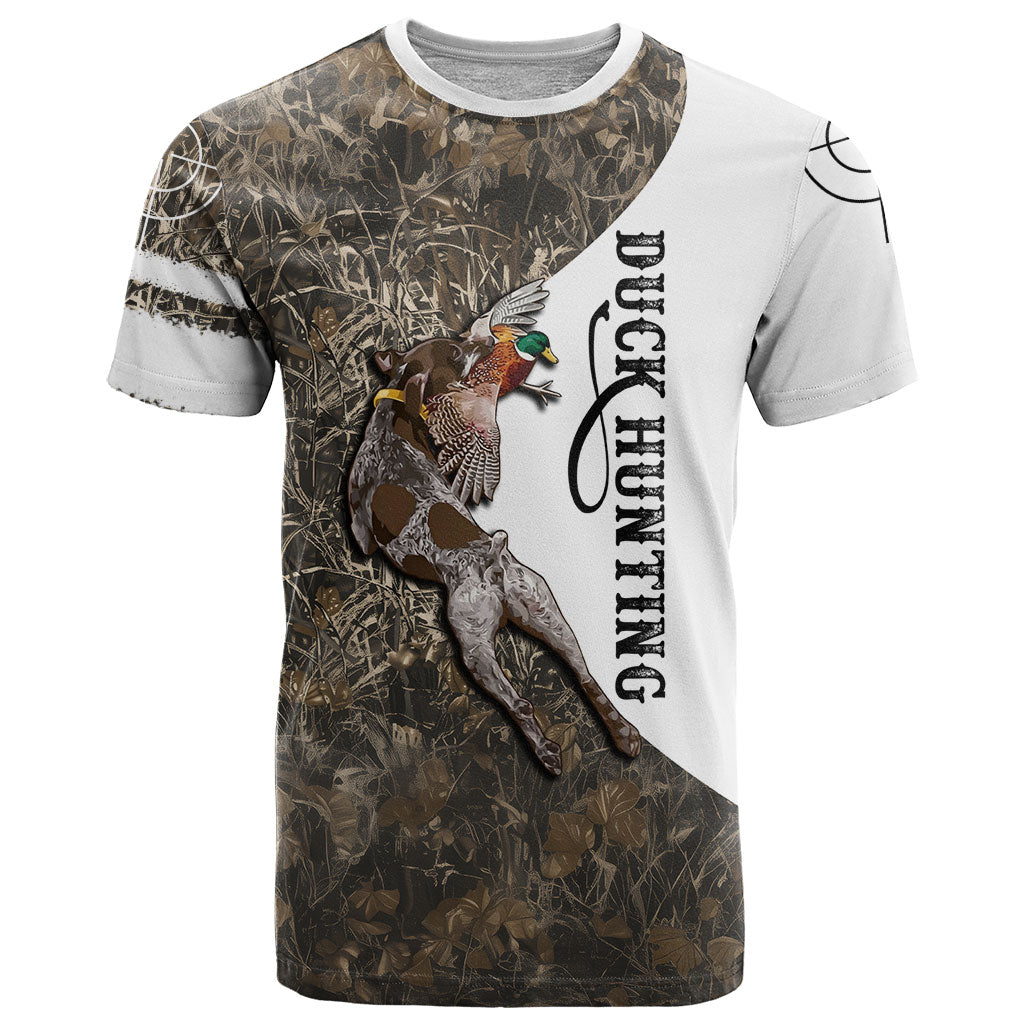 Duck Hunting Retriever T Shirt Mallard Shotgun Hunt with Camouflage Marsh Dog Artwork