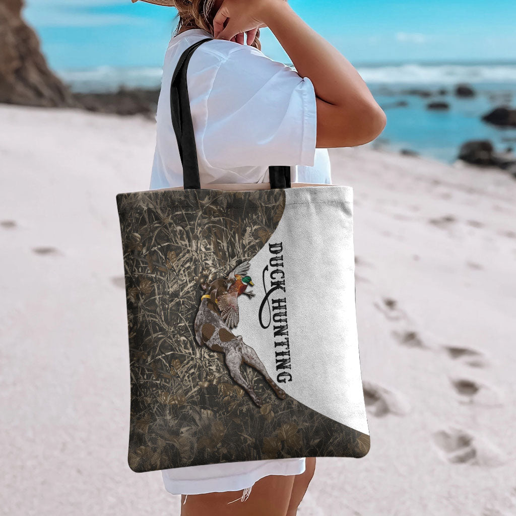 Duck Hunting Retriever Tote Bag Mallard Shotgun Hunt with Camouflage Marsh Dog Artwork
