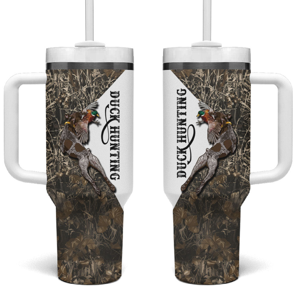Duck Hunting Retriever Tumbler With Handle Mallard Shotgun Hunt with Camouflage Marsh Dog Artwork