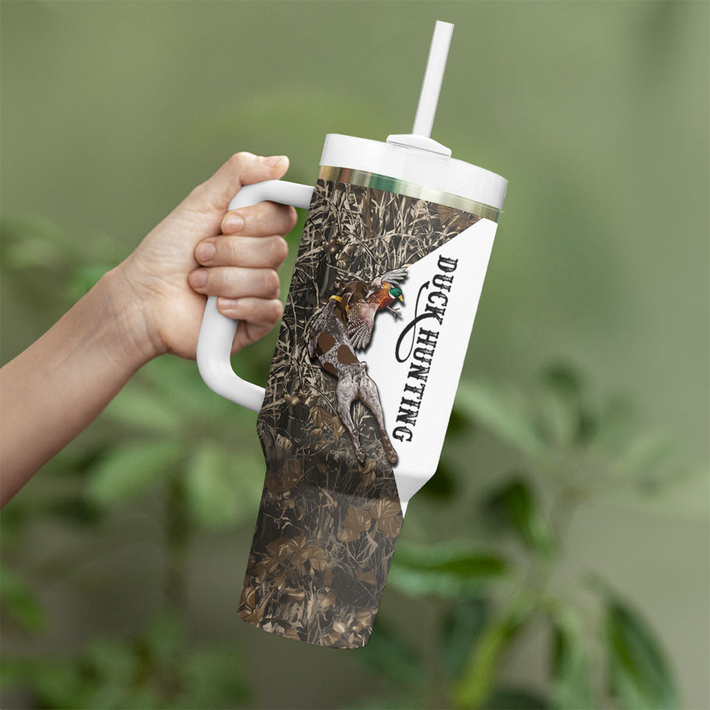 Duck Hunting Retriever Tumbler With Handle Mallard Shotgun Hunt with Camouflage Marsh Dog Artwork