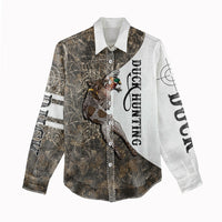 Duck Hunting Retriever Women Casual Shirt Mallard Shotgun Hunt with Camouflage Marsh Dog Artwork